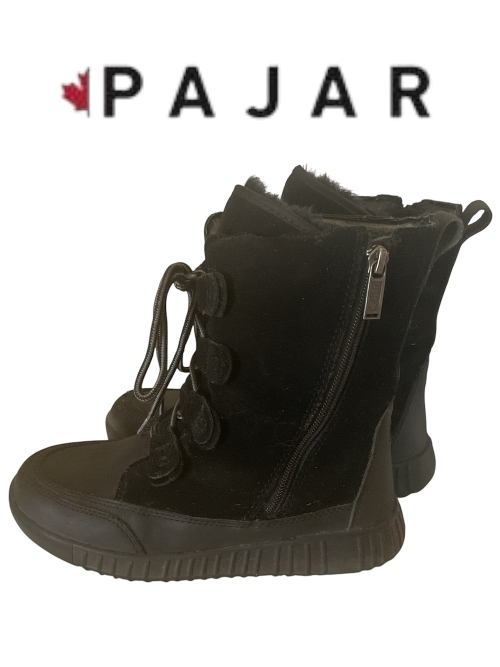 Pajar Black Suede Lace-Up Winter Zip Boots